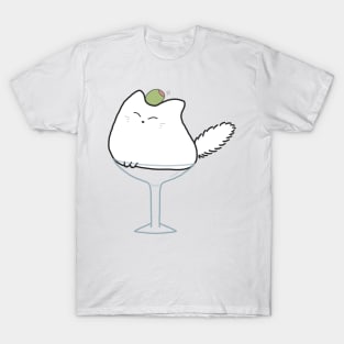 Martini Cocktail Drink Cat White Fluffy Anime Kawaii Minimal Funny Neko T-Shirt